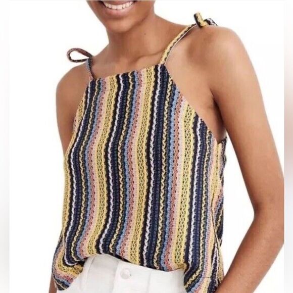 Madewell Texture & Thread Multi Color Crochet Tie Shoulder Top M - Picture 1 of 5